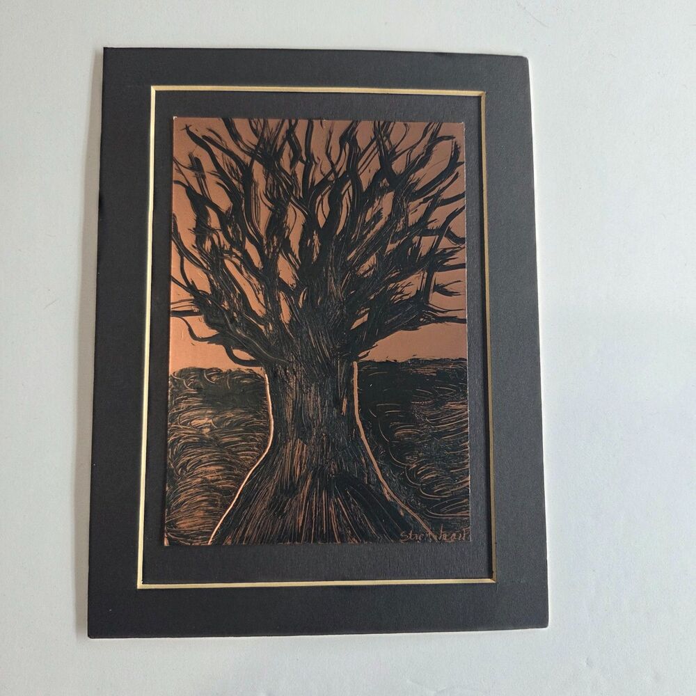 Alexah Strongheart Original Encaustic Wax Painting Tree Signed 6.25x8